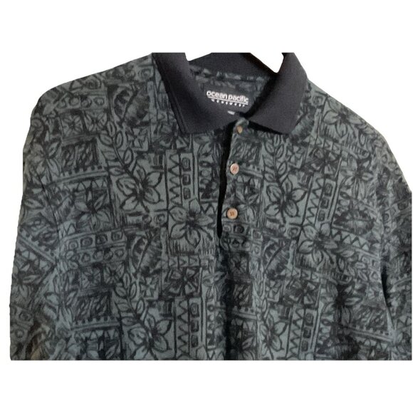 Ocean Pacific Mens Vtg Polo Shirt Sz L Palm Tree Print Preppy Casual Relaxed Fit - Picture 3 of 4